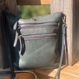Genuine Leather Cochor Crossbody Purse - slate grey/blue - detachable strap